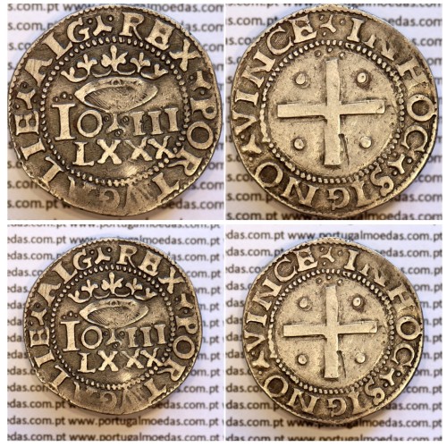 Real Português Dobrado em prata de D. João III 1521-1557, Não classificada no A. Gomes, ∵REX∵PORTVGALIE∵ALG / ∵INHOC∵SIGNO∵VINCE