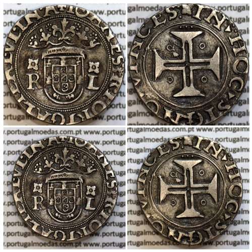 Tostão Prata D. João III 1521-1557, tipo "R-L", Não classificada, Legenda: ✠IOANES∙3∙R∙PORTGALIE∙AL∙IN∙A / ✖IN⍢HOC⍢SIGNO⍢VINCES: