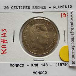 Mónaco 20 Centimes 1979 Bronze - Alumínio, World Coins Monaco KM 143, coin 20 Centimes 1979 Aluminium-Bronze