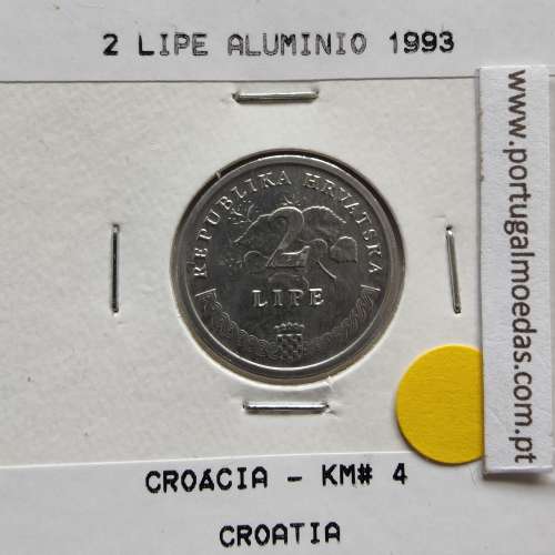 Croácia 2 Lipe 1993 Alumínio, World Coins Croatia KM 4, coin of 2 lipe 1993 Aluminium