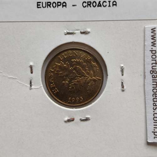Croácia 5 Lipe 1993 Aço-latão, World Coins Croatia KM 5, coin of 5 Lipe 1993 Brass plated steel