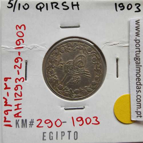 Egito 5/10 Qirsh 1903 - 1293 Cupro-niquel,  Egypt coin of 5/10 Qirsh 1903 - 1293 Copper-Nickel, World Coins Egypt KM 291