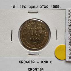 Croácia 10 Lipa 1999 Aço-latão, World Coins Croatia KM 6, coin of 10 Lipa 1999 Brass plated steel
