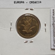 Croácia 10 Lipa 1999 Aço-latão, World Coins Croatia KM 6, coin of 10 Lipa 1999 Brass plated steel