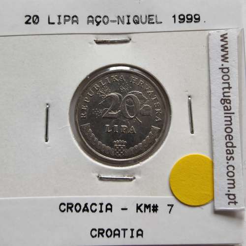Croácia 20 Lipa 1999 Aço-Niquel, World Coins Croatia KM 7, coin of 20 Lipa 1999 Nickel plated steel