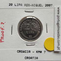 Croácia 20 Lipa 2007 Aço-Niquel, World Coins Croatia KM 7, coin of 20 Lipa 2007 Nickel plated steel