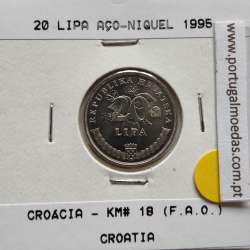 Croácia 20 Lipa 1995 Aço-Niquel, World Coins Croatia KM 18, coin of 20 Lipa 1995 Nickel plated steel Croácia 20 Lipa 1995 Aço-Niquel, World Coins Croatia KM 18, coin of 20 Lipa 1995 Nickel plated steel