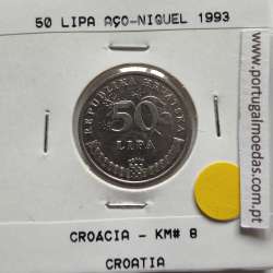 Croácia 50 Lipa 1993 Aço-Niquel, World Coins Croatia KM 8, coin of 50 Lipa 1993 Nickel plated steel