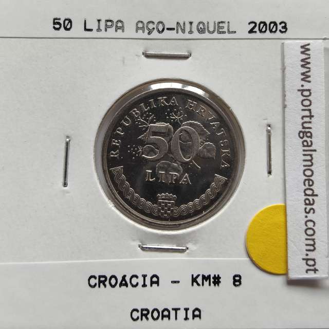 Croácia 50 Lipa 2003 Aço-Niquel, World Coins Croatia KM 8, coin of 50 Lipa 2003 Nickel plated steel