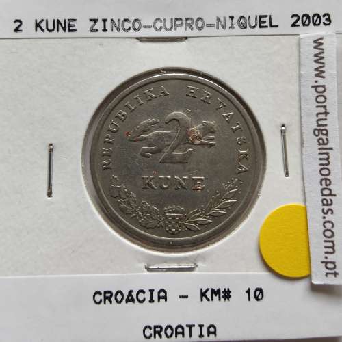 Croácia 2 Kune 2003 Zinco cupro niquel, World Coins Croatia KM 10, coin of 2 Kune 2003 Zinc cupro nickel