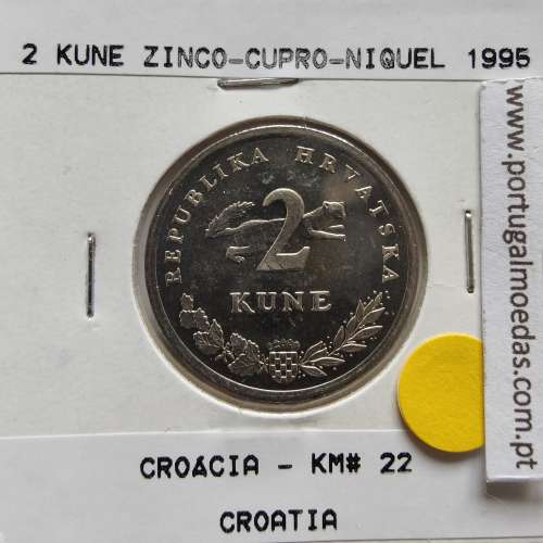 Croácia 2 Kune 1995 Zinco cupro niquel, World Coins Croatia KM 22, coin of 2 Kune 1995 Zinc cupro nickel