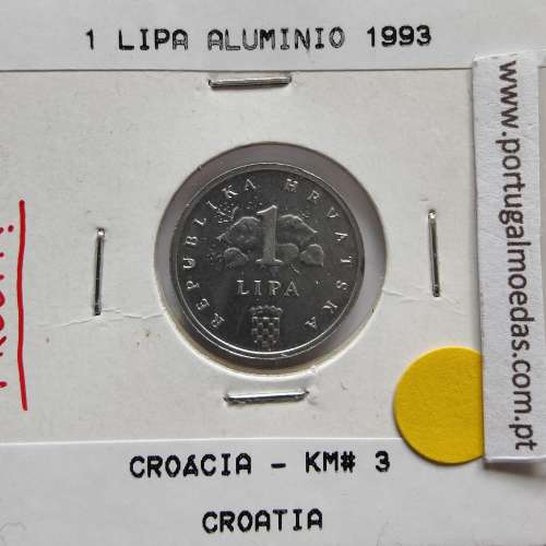 Croácia 1 Lipa 1993 Alumínio, World Coins Croatia KM 3, coin of 1 lipa 1993 Aluminium