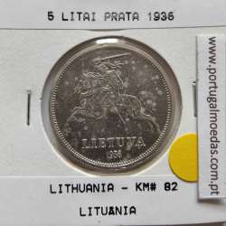 Lituânia 5 Litai 1936 Prata, World Coins Lithuania KM 82, coin of 5 litai 1936 Silver