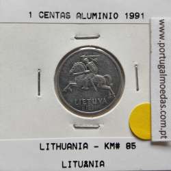 Lituânia 1 Centas 1991 Aluminío, World Coins Lithuania KM 85, coin of 1 centas 1991 Aluminium