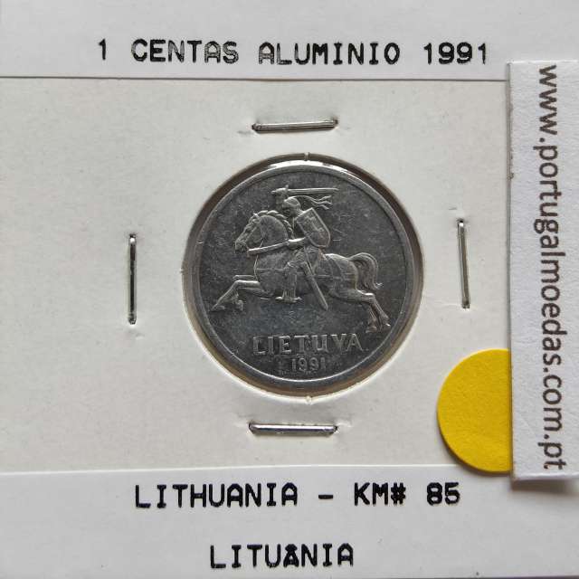 Lituânia 1 Centas 1991 Aluminío, World Coins Lithuania KM 85, coin of 1 centas 1991 Aluminium