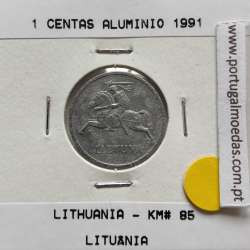 Lituânia 1 Centas 1991 Aluminío, World Coins Lithuania KM 85, coin of 1 centas 1991 Aluminium