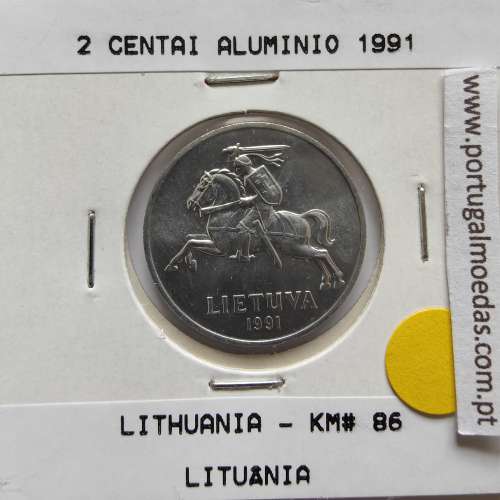 Lituânia 2 Centai 1991 Aluminío, World Coins Lithuania KM 86, coin of 2 centai 1991 Aluminium