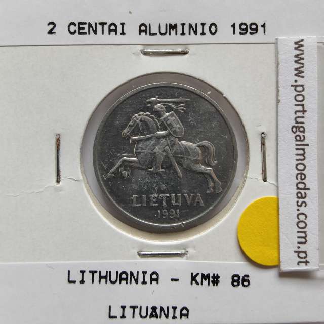 Lituânia 2 Centai 1991 Aluminío, World Coins Lithuania KM 86, coin of 2 centai 1991 Aluminium