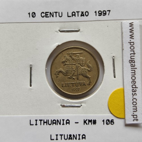 Lituânia 10 Centu 1997 Latão, World Coins Lithuania KM 106, coin of 10 centu 1997 Brass