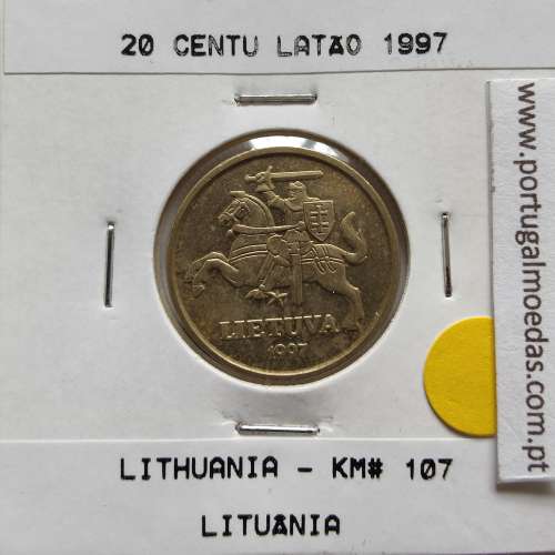Lituânia 20 Centu 1997 Latão, World Coins Lithuania KM 107, coin of 10 centu 1997 Brass