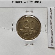Lituânia 20 Centu 1997 Latão, World Coins Lithuania KM 107, coin of 10 centu 1997 Brass
