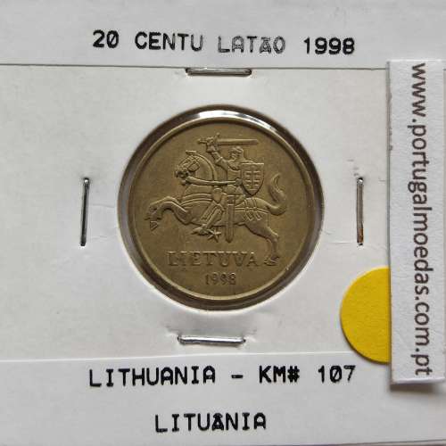 Lituânia 20 Centu 1998 Latão, World Coins Lithuania KM 107, coin of 10 centu 1998 Brass