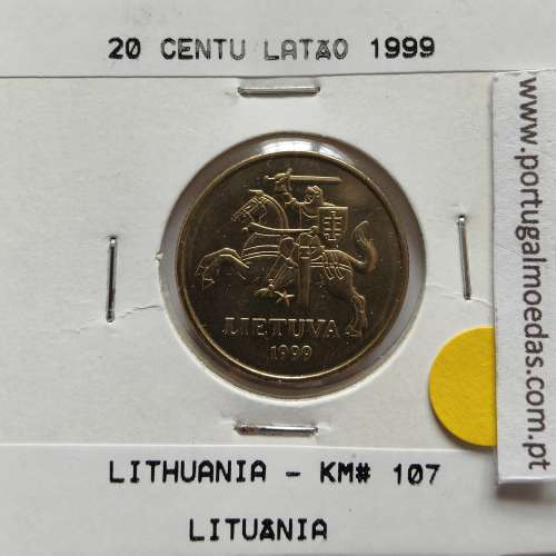Lituânia 20 Centu 1999 Latão, World Coins Lithuania KM 107, coin of 10 centu 1999 Brass