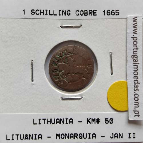 Lituânia Schilling 1665 cobre Johann Casimir, World Coins Lithuania KM 50, coin of Schilling 1665 copper Johann Casimir