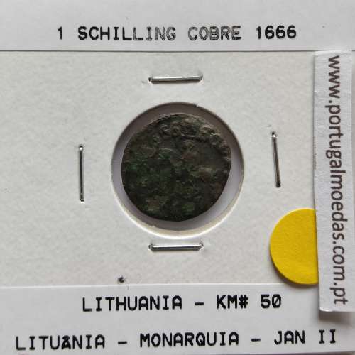Lituânia Schilling 1666 cobre Johann Casimir, World Coins Lithuania KM 50, coin of Schilling 1666 copper Johann Casimir