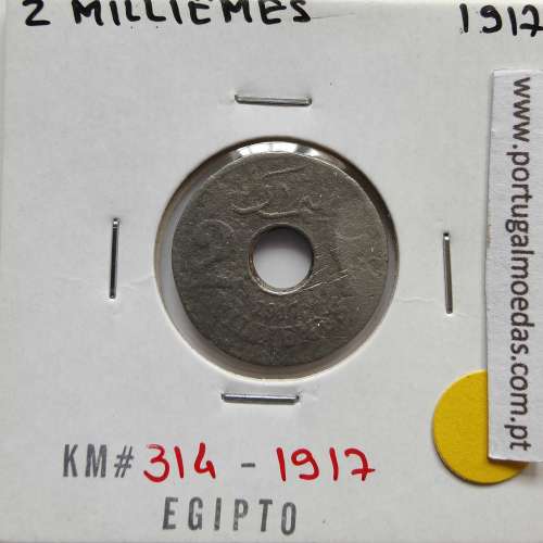 Egito 2 milésimos 1917 - 1335 Cupro-Niquel,  Egypt coin of 2 milliemes 1917 - 1335 Copper-Nickel, World Coins Egypt KM 314