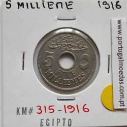 Egito 5 milésimos 1916 - 1335 Cupro-Niquel,  Egypt coin of 5 milliemes 1916 - 1335 Copper-Nickel, World Coins Egypt KM 315