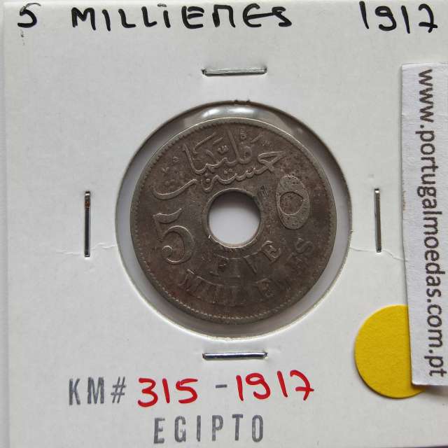 Egito 5 milésimos 1917 - 1335 Cupro-Niquel,  Egypt coin of 5 milliemes 1917 - 1335 Copper-Nickel, World Coins Egypt KM 315