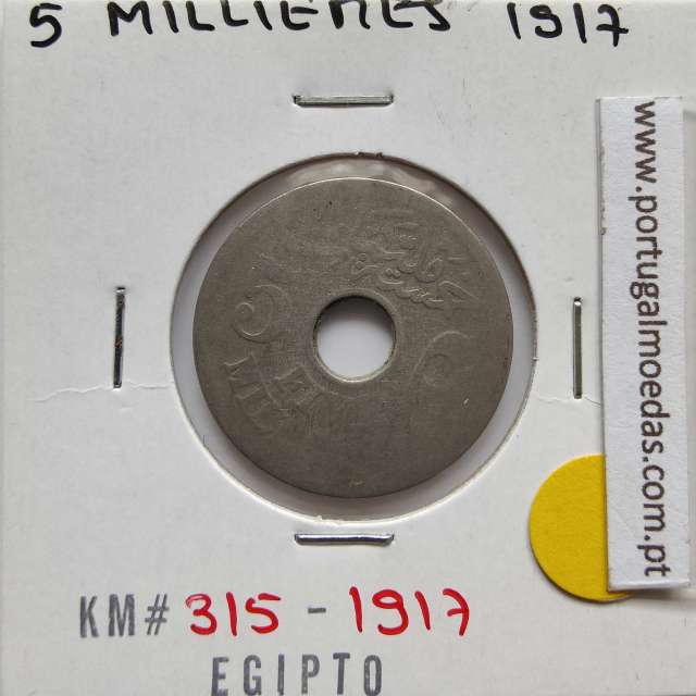 Egito 5 milésimos 1917 - 1335 Cupro-Niquel,  Egypt coin of 5 milliemes 1917 - 1335 Copper-Nickel, World Coins Egypt KM 315
