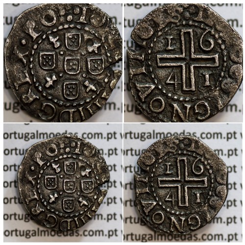 Meio Tostão prata 1641 de D. João IV, Inédito, no anverso pontos por baixo da Flor de Lis, ✤IOANNES IIII DG REX.PO, Muito Rara