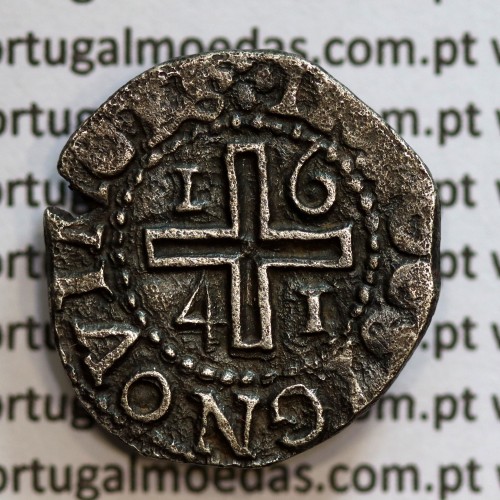 Meio Tostão prata 1641 de D. João IV, Inédito, no anverso pontos por baixo da Flor de Lis, ✤IOANNES IIII DG REX.PO, Muito Rara