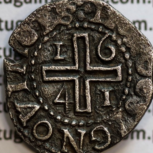Meio Tostão prata 1641 de D. João IV, Inédito, no anverso pontos por baixo da Flor de Lis, ✤IOANNES IIII DG REX.PO, Muito Rara