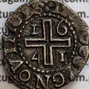 Meio Tostão prata 1641 de D. João IV, Inédito, no anverso pontos por baixo da Flor de Lis, ✤IOANNES IIII DG REX.PO, Muito Rara