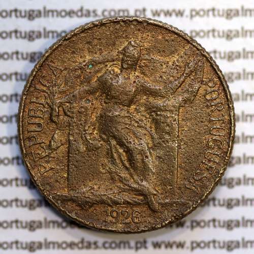 1 Escudo 1926 Bronze-Alumínio, 1$00 1926 Alumínio-Bronze Republica Portuguesa, (REG), World Coins Portugal  KM 576