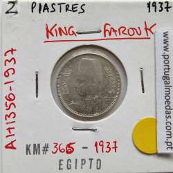 Egito 2 Piastras 1937 - 1356 Prata,  Egypt coin of 2 piastres 1937 - 1356 Silver, World Coins Egypt KM 365