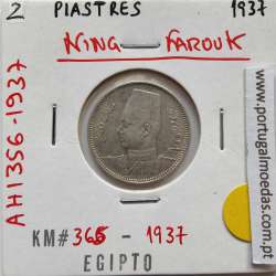 Egito 2 Piastras 1937 - 1356 Prata,  Egypt coin of 2 piastres 1937 - 1356 Silver, World Coins Egypt KM 365