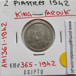 Egito 2 Piastras 1942 - 1361 Prata,  Egypt coin of 2 piastres 1942 - 1361 Silver, World Coins Egypt KM 365