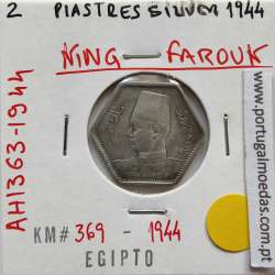 Egito 2 Piastras 1944 - 1363 Prata,  Egypt coin of 2 piastres 1944 - 1363 Silver, World Coins Egypt KM 369