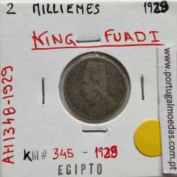 Egito 2 milésimos 1929 - 1348 Cupro-Niquel,  Egypt coin of 2 milliemes 1929 - 1348 Copper-Nickel, World Coins Egypt KM 345