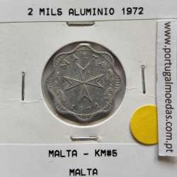 Malta 2 mils 1972 Alumínio, World Coins Malta KM 5, coin of 2 mils 1972 Aluminium