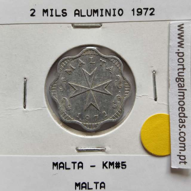 Malta 2 mils 1972 Alumínio, World Coins Malta KM 5, coin of 2 mils 1972 Aluminium