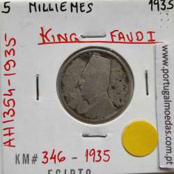 Egito 5 milésimos 1935 - 1354 Cupro-Niquel,  Egypt coin of 5 milliemes 1935 - 1354 Copper-Nickel, World Coins Egypt KM 346