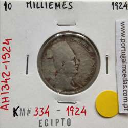 Egito 10 milésimos 1924 - 1342 Cupro-Niquel,  Egypt coin of 10 milliemes 1924 - 1342 Copper-Nickel, World Coins Egypt KM 334