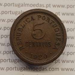 5 centavos 1920 Bronze, $05 centavos 1920 Republica Portuguesa, (MBC+/Bela-), World Coins Portugal  KM 569