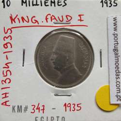 Egito 10 milésimos 1935 - 1354 Cupro-Niquel,  Egypt coin of 10 milliemes 1935 - 1354 Copper-Nickel, World Coins Egypt KM 347