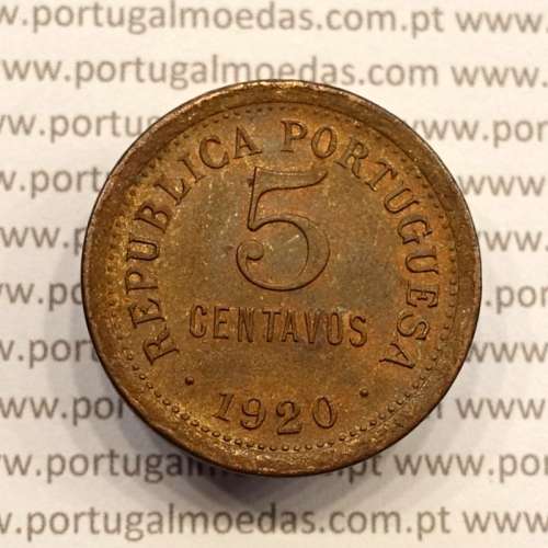 5 centavos 1920 Bronze, $05 centavos 1920 Republica Portuguesa, (Bela), World Coins Portugal  KM 569